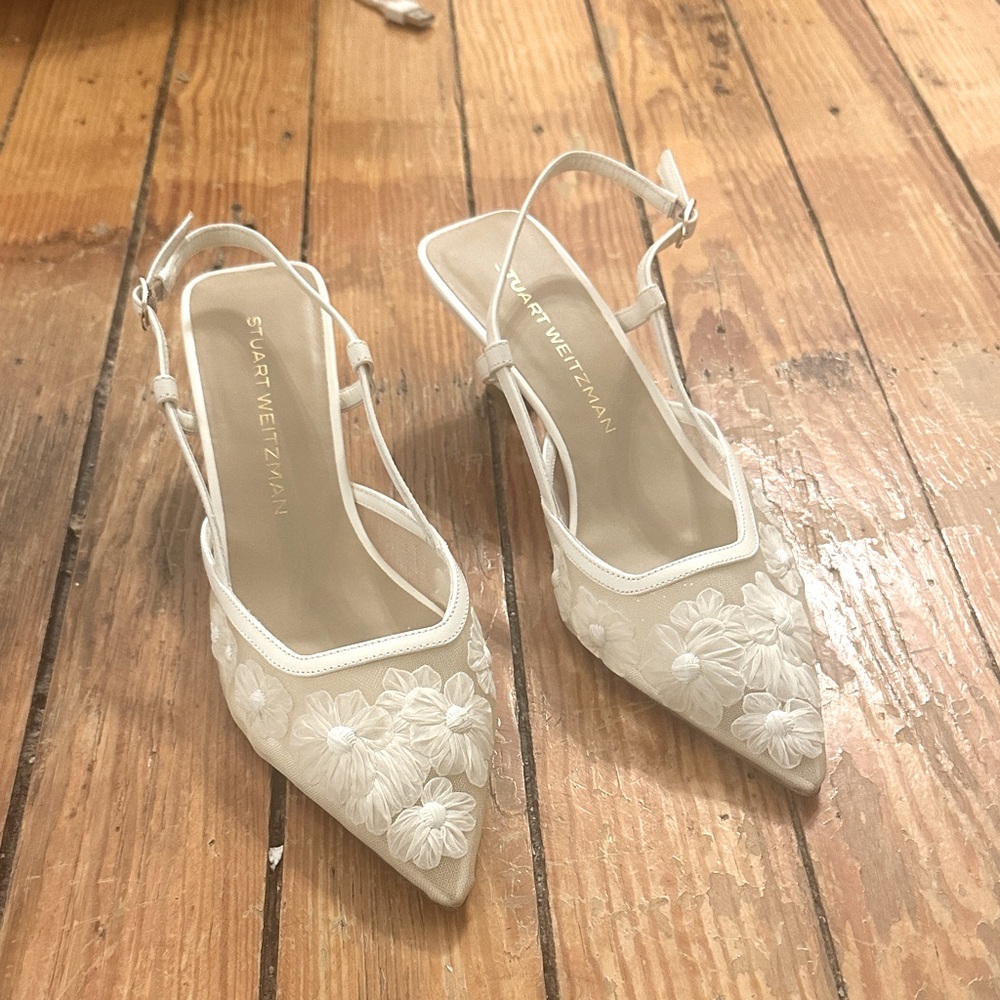 Stuart Weitzman White Floral Heels